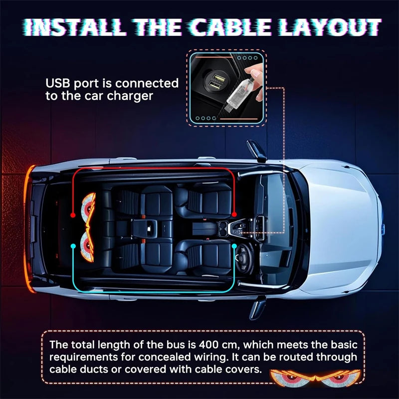 Lumini LED Devil Eyes USB Parbriz – 11 Moduri, Dinamic