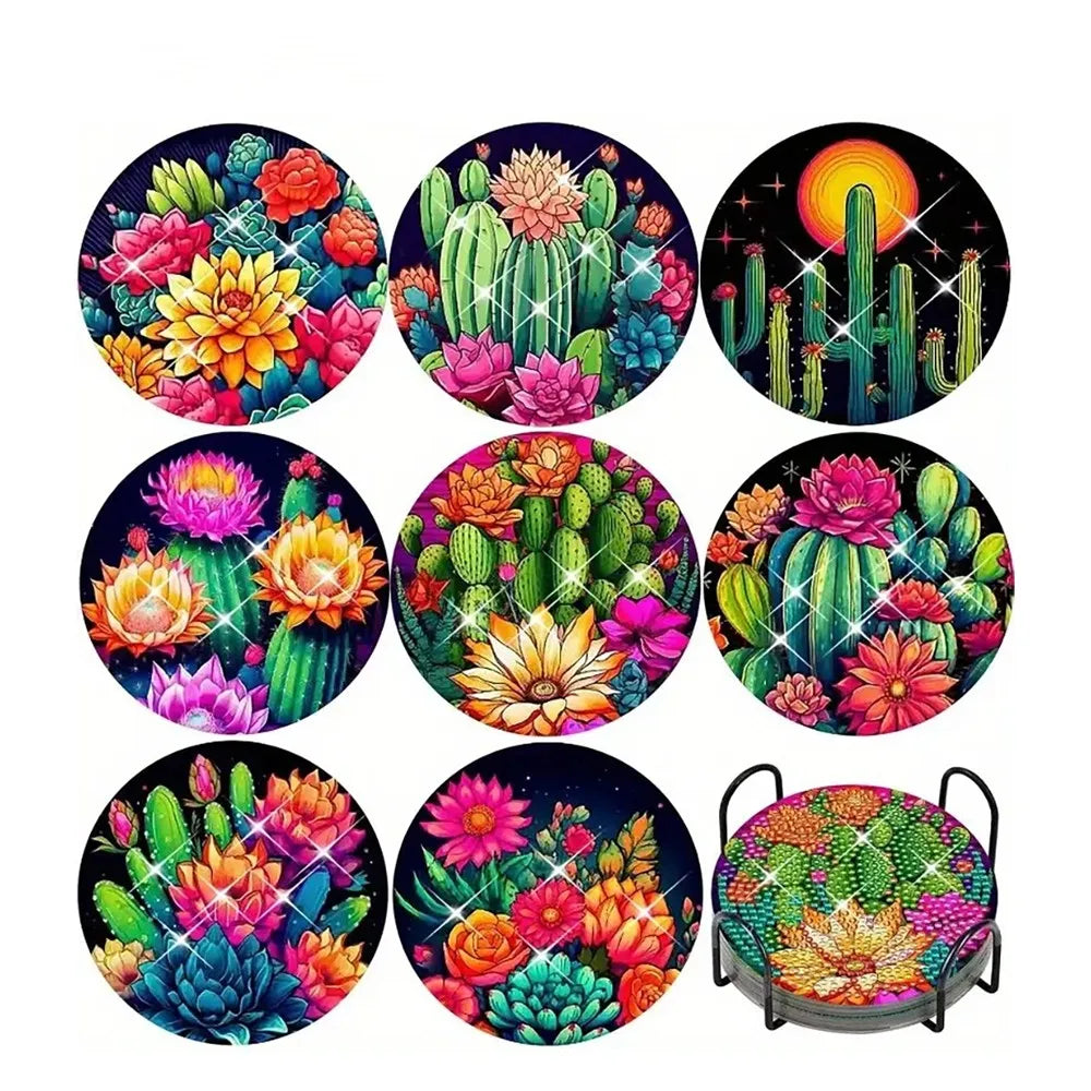 Set 8 Coastere DIY Diamond Art cu Model Lotus – Kit Complet