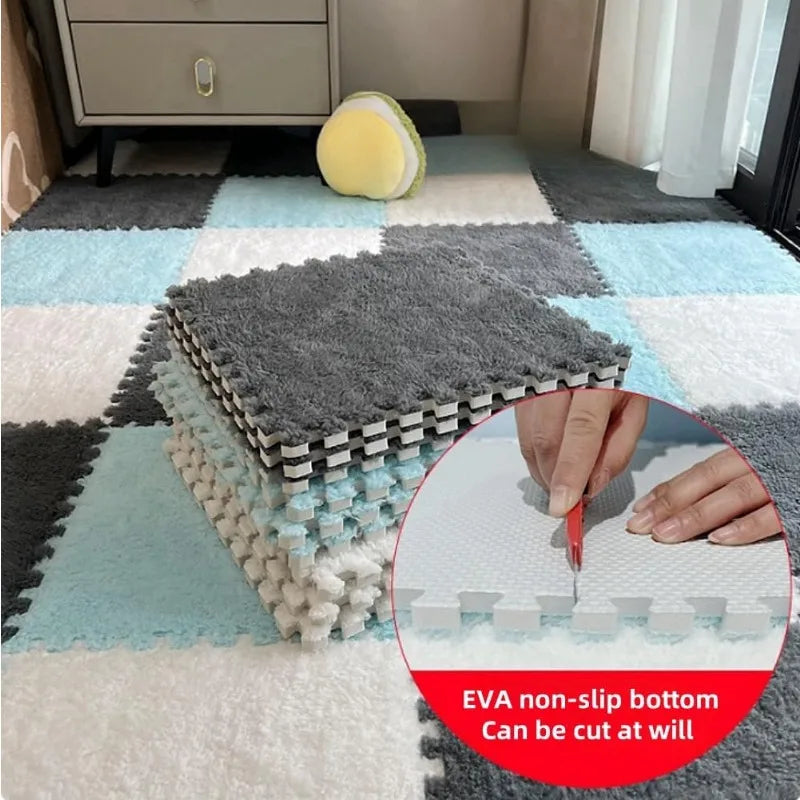 Covor Puzzle din Spumă Plușată Interblocabil – 30x30cm, Lavabil, Anti-Alunecare