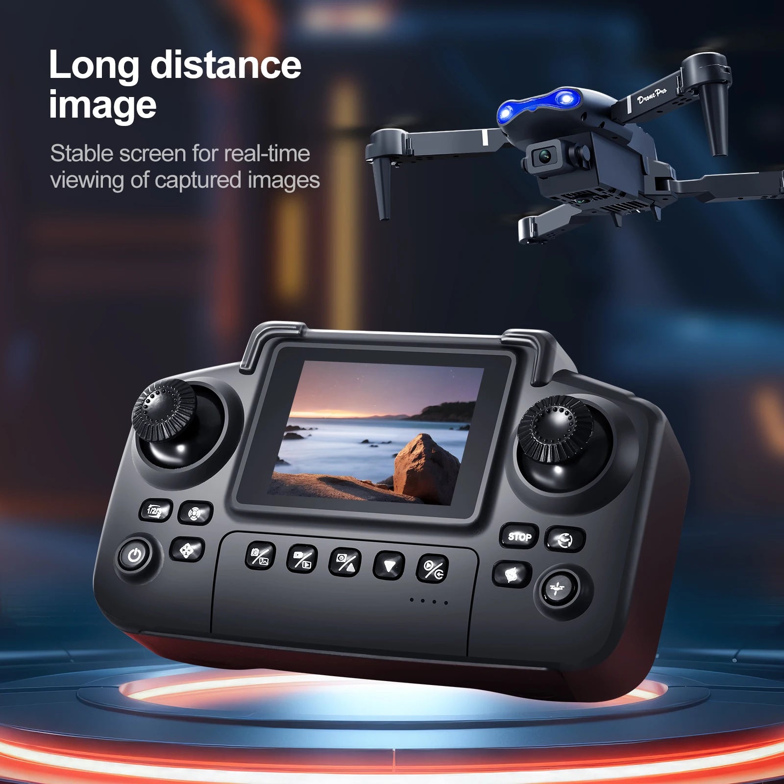 New E88 E99 Drone Remote Control with Screen Dual Camera Optical Flow Localization 2.4G RC Quadcopter One-button Take-off Drones