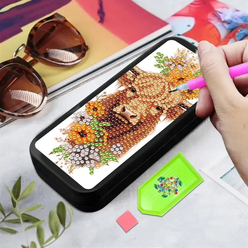 DIY Cow Diamond Painting Glasses Case Special Shaped Diamond Mosaic Eyeglasses Storage Box Art Craft Home Christmas Decor Gift
