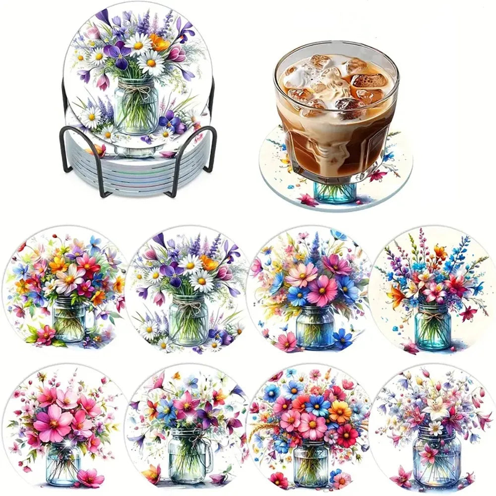 Set 8 Coastere DIY Diamond Art cu Model Lotus – Kit Complet