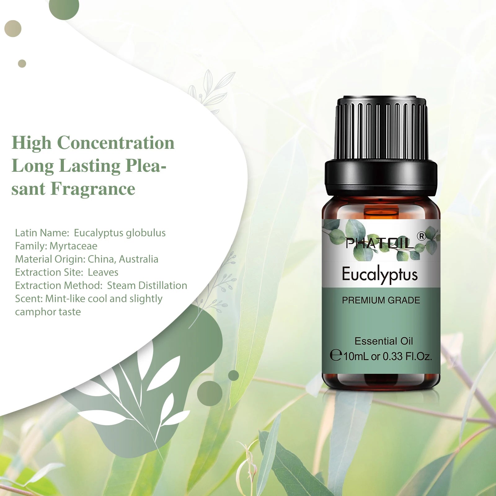 Ulei Esențial Natural PHATOIL 10ml – Eucalipt, Lavandă, Mentă