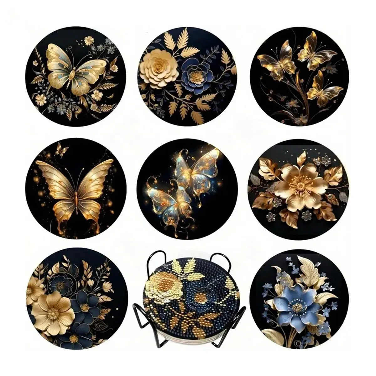 Set 8 Coastere DIY Diamond Art cu Model Lotus – Kit Complet