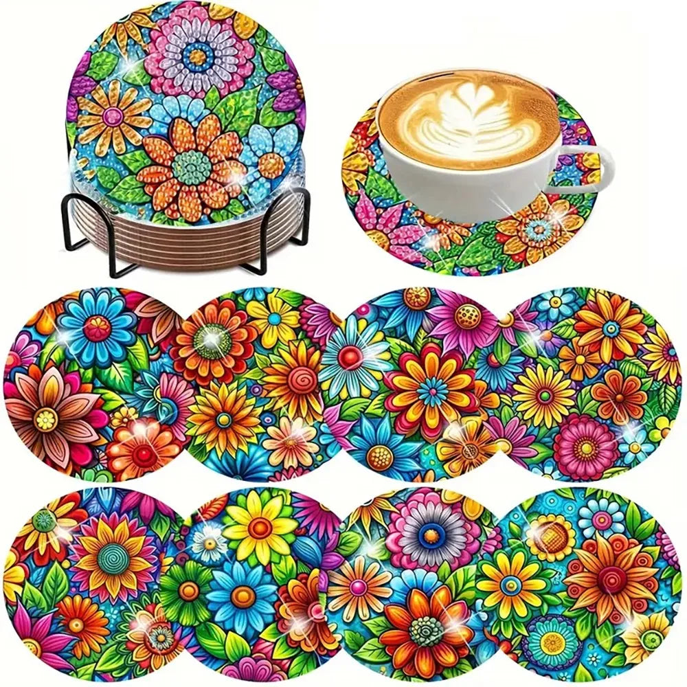 Set 8 Coastere DIY Diamond Art cu Model Lotus – Kit Complet