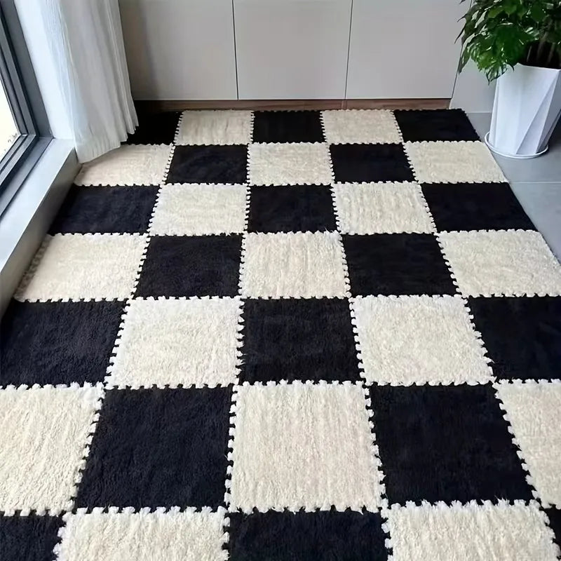 Covor Puzzle din Spumă Plușată Interblocabil – 30x30cm, Lavabil, Anti-Alunecare