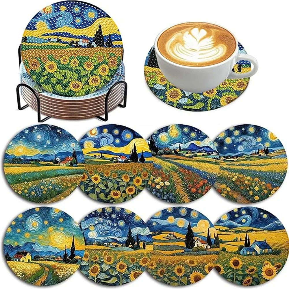 Set 8 Coastere DIY Diamond Art cu Model Lotus – Kit Complet