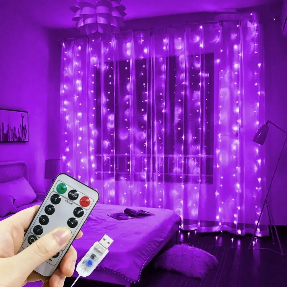 Ghirlandă LED cu Perdea – 8 Moduri Luminoase, USB, Telecomandă