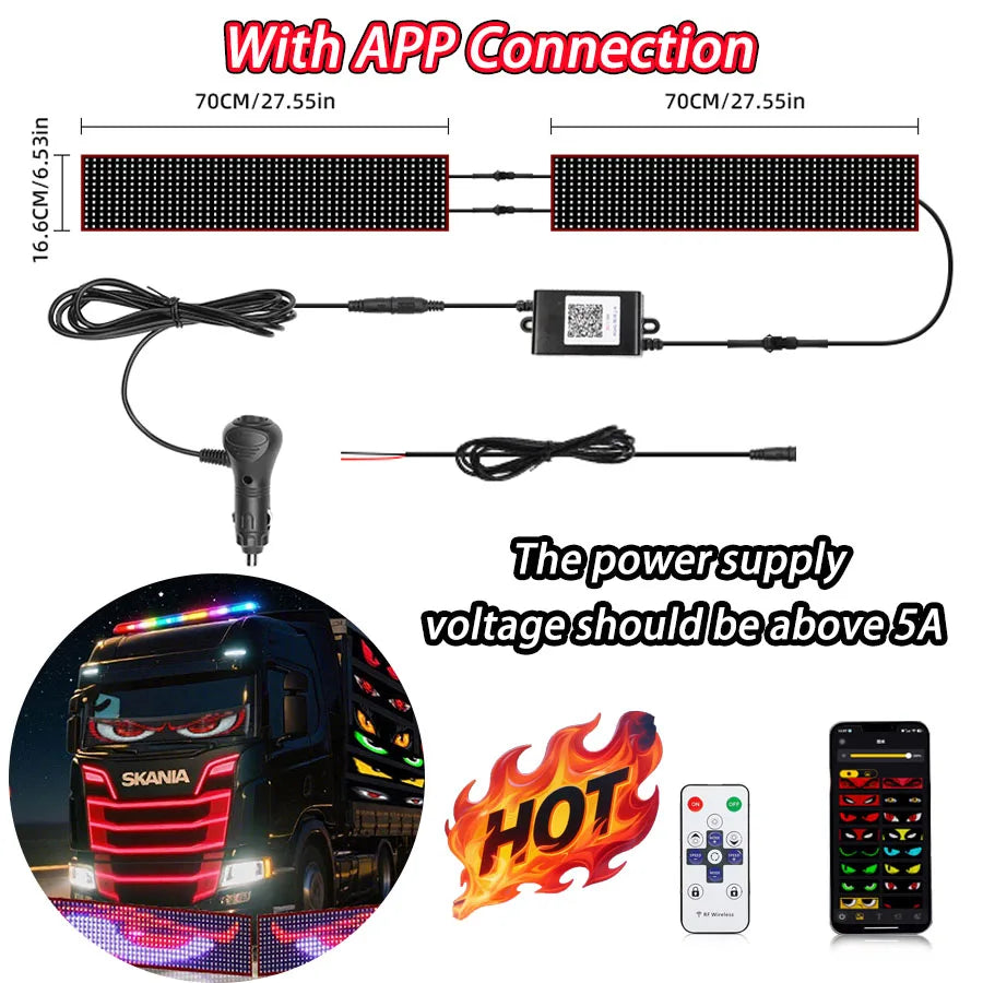 Panou LED Pixel Devil Eye Parbriz – Graffiti Scrolling, 12V