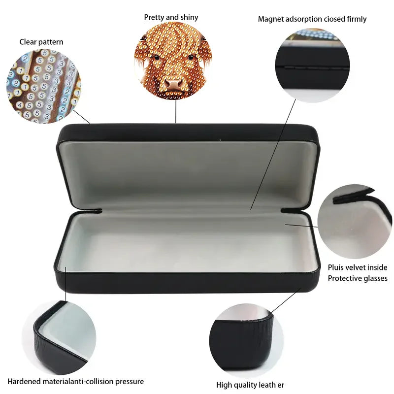 DIY Cow Diamond Painting Glasses Case Special Shaped Diamond Mosaic Eyeglasses Storage Box Art Craft Home Christmas Decor Gift