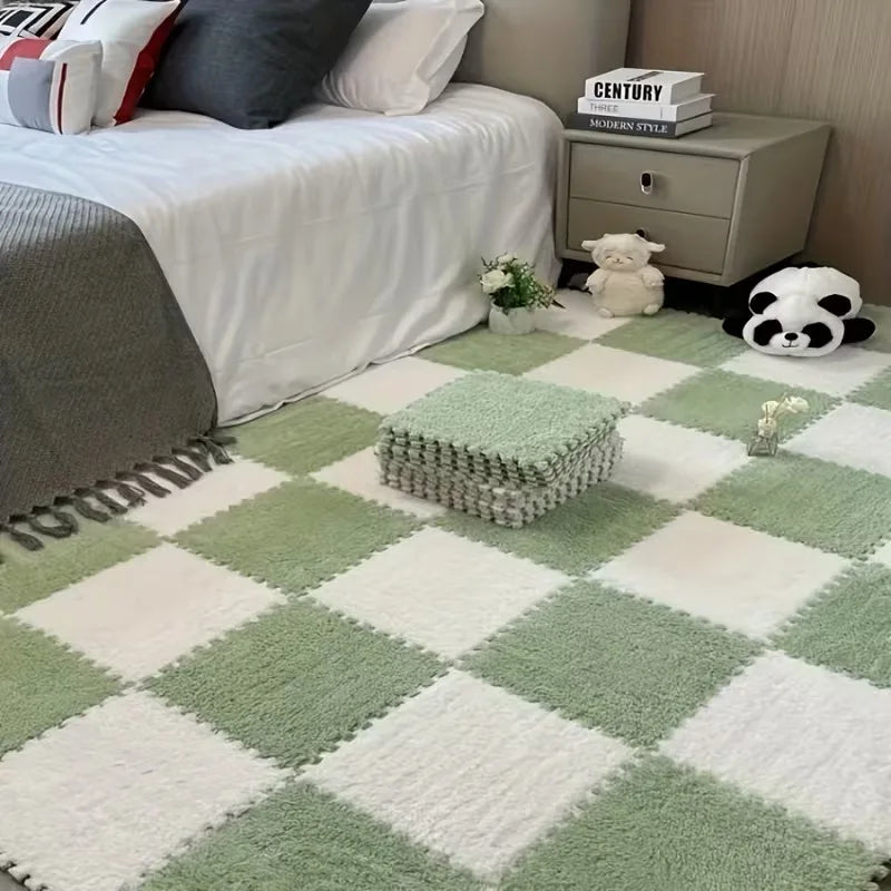 Covor Puzzle din Spumă Plușată Interblocabil – 30x30cm, Lavabil, Anti-Alunecare