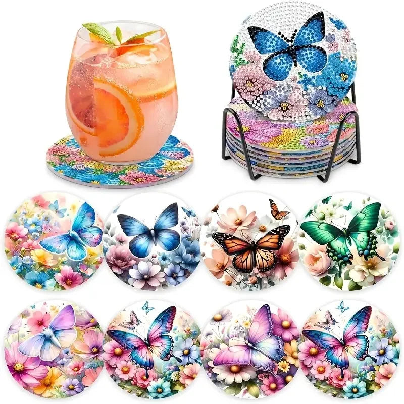 Set 8 Coastere DIY Diamond Art cu Model Lotus – Kit Complet