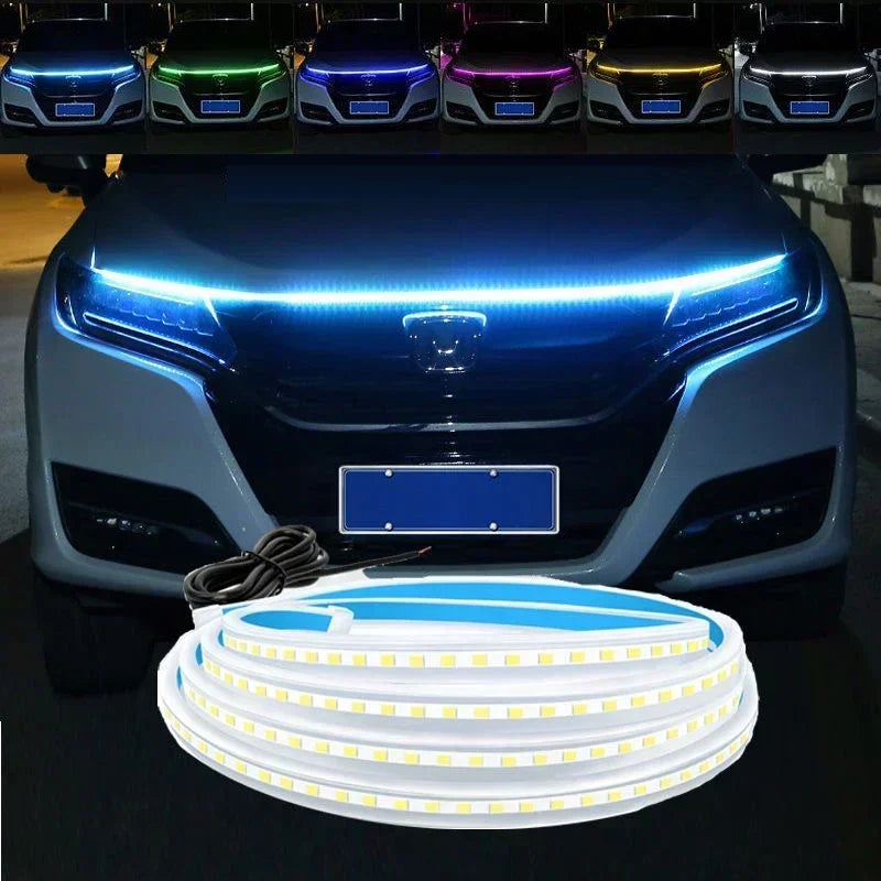 LED  Car Daytime Running Light DRL With Turn Signal Lamp Car Hood Decorative Light Strip With Start Scan Meteor Dynamic 12V
