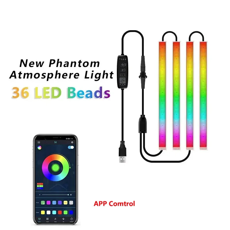 Lumini LED Ambient Podea Auto USB RGB – 36/48/72 LED, App+Telecomandă