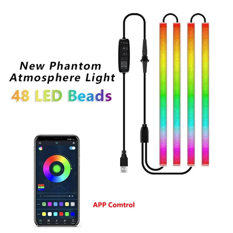 Lumini LED Ambient Podea Auto USB RGB – 36/48/72 LED, App+Telecomandă