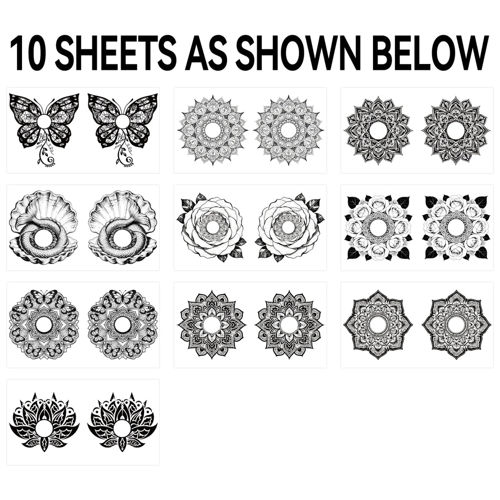 10 Coli Tatuaje Temporare Sexy Piept Mandala & Fluture Waterproof
