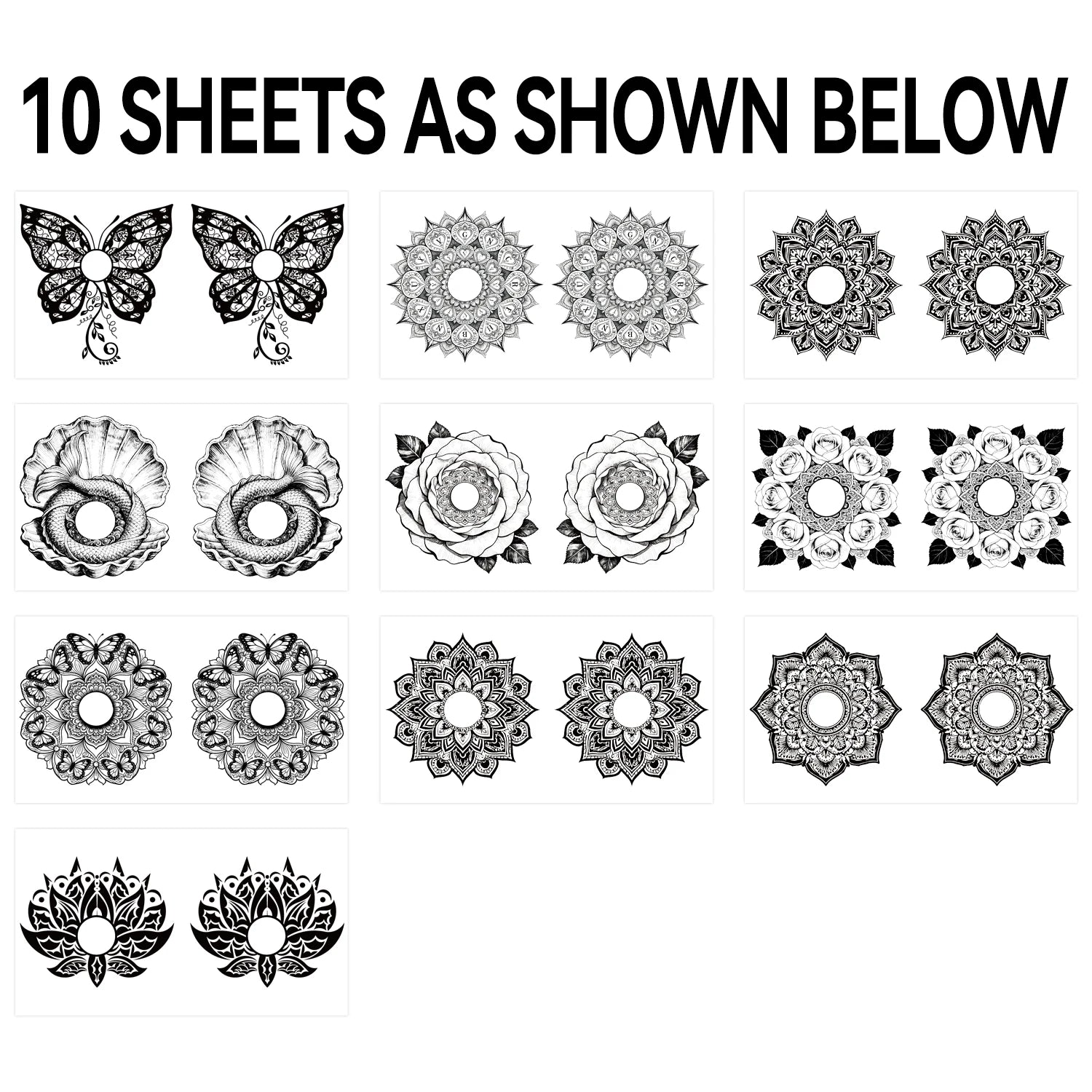 10 Coli Tatuaje Temporare Sexy Piept Mandala & Fluture Waterproof