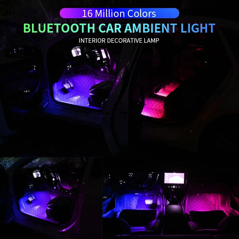 Lumini LED Ambient Podea Auto USB RGB – 36/48/72 LED, App+Telecomandă