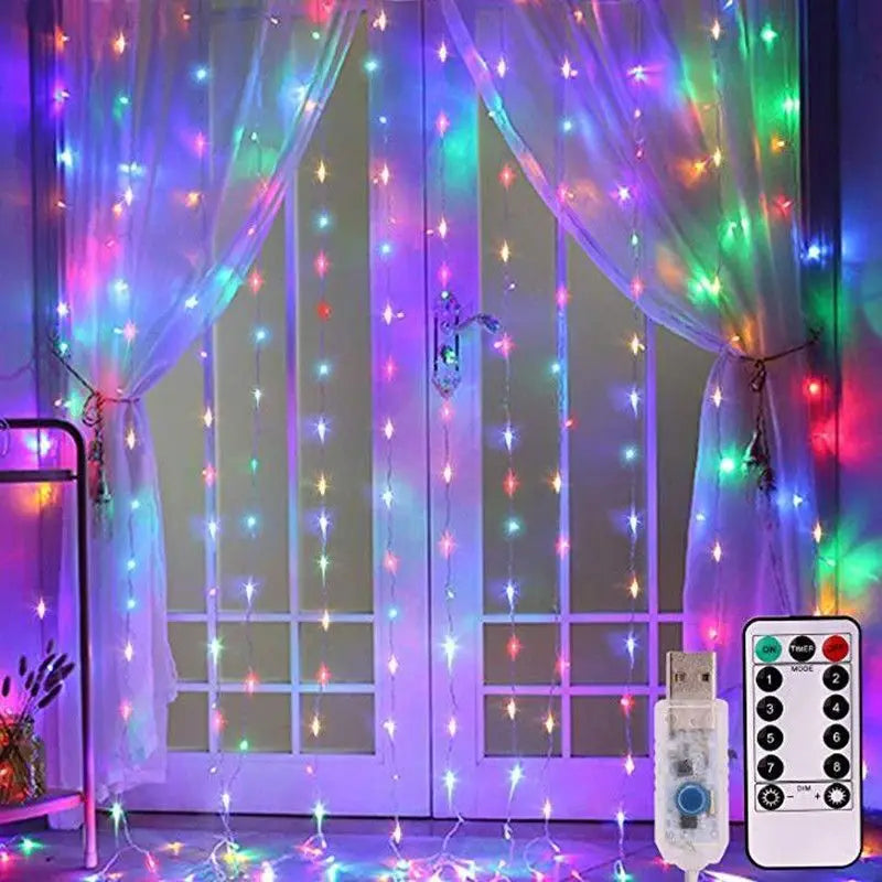 Ghirlandă LED cu Perdea – 8 Moduri Luminoase, USB, Telecomandă