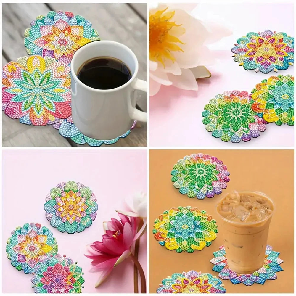 Set 8 Coastere DIY Diamond Art cu Model Lotus – Kit Complet