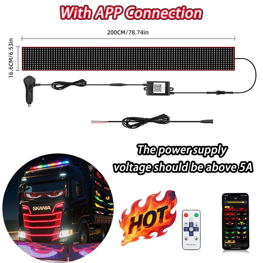 Panou LED Pixel Devil Eye Parbriz – Graffiti Scrolling, 12V