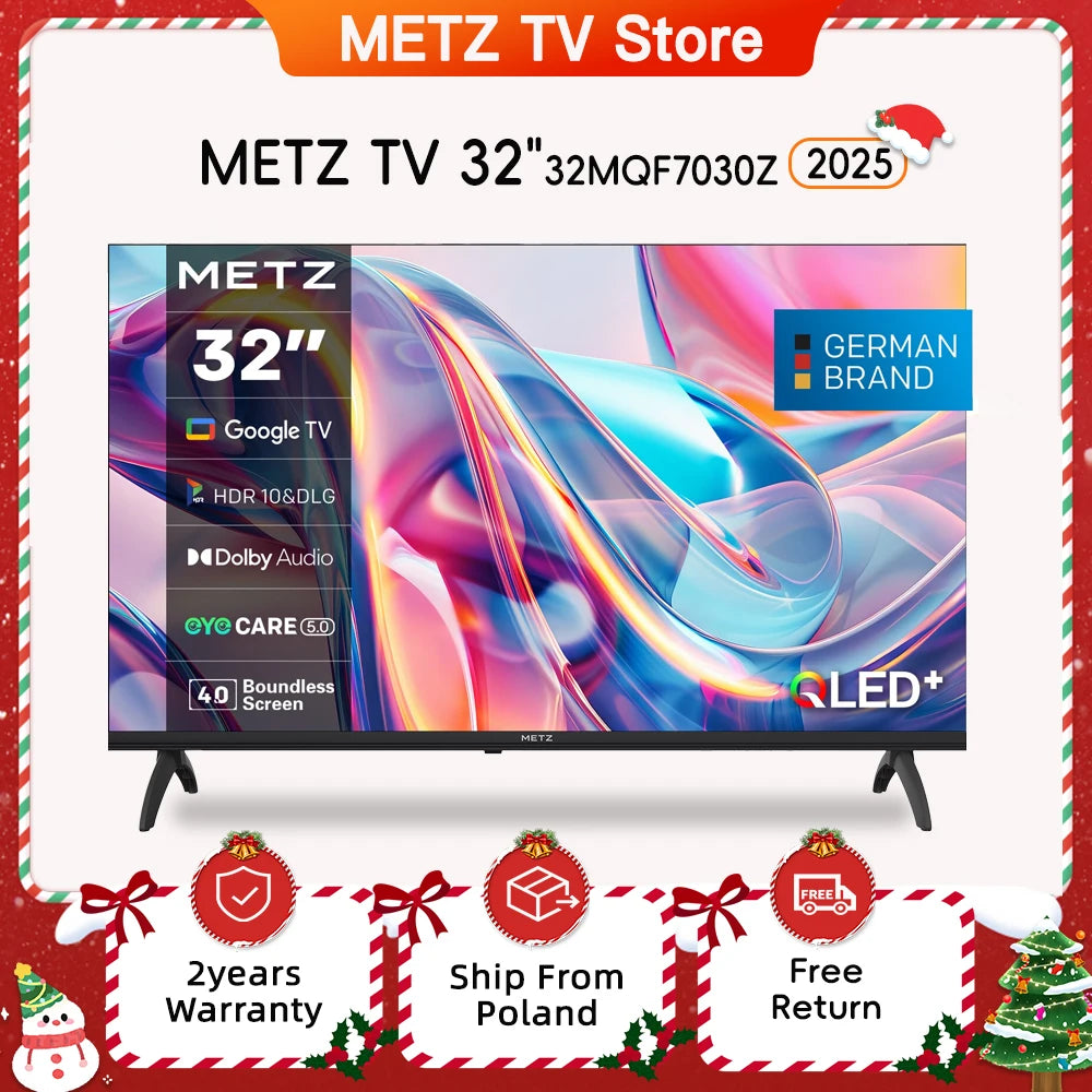 Metz QLED TV 32 "40" Inch Smart LED Television Google Tele HDR 10 Dolby Audio Bluetooth 5.1 EyeCare Tuner 2025 32MQF7030Z