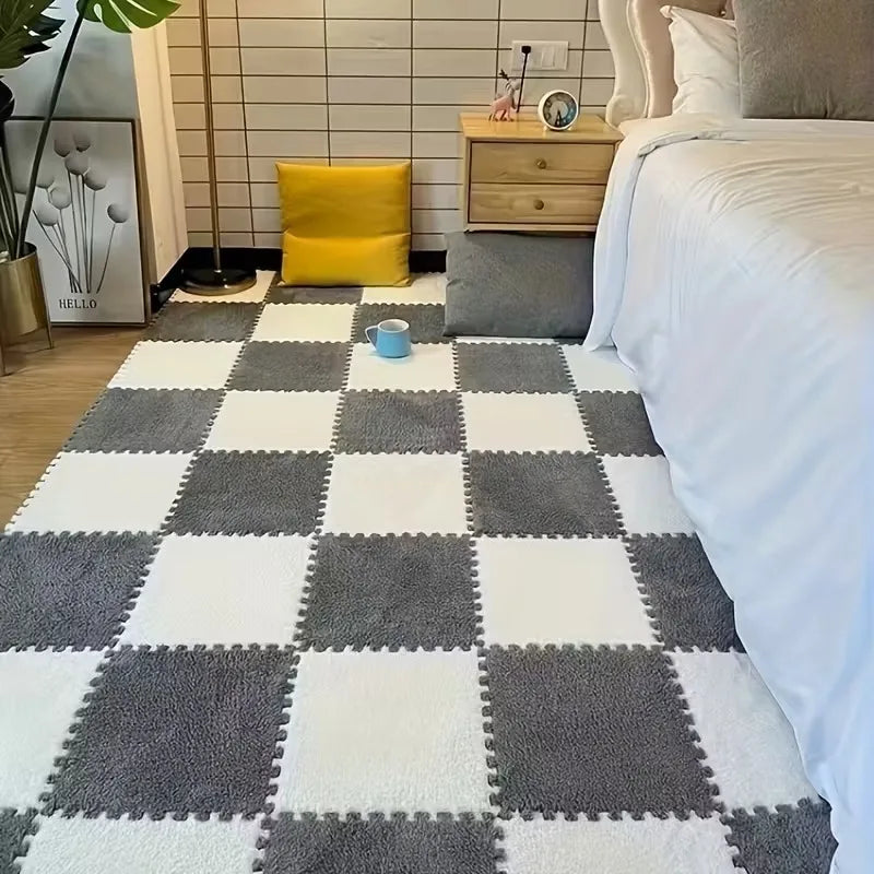 Covor Puzzle din Spumă Plușată Interblocabil – 30x30cm, Lavabil, Anti-Alunecare