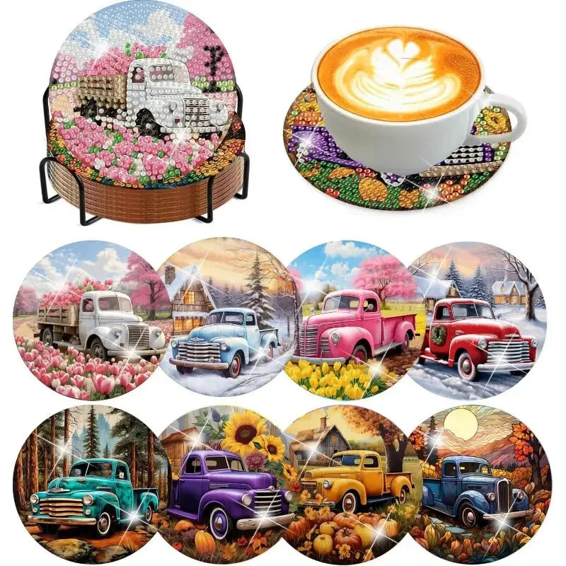 Set 8 Coastere DIY Diamond Art cu Model Lotus – Kit Complet