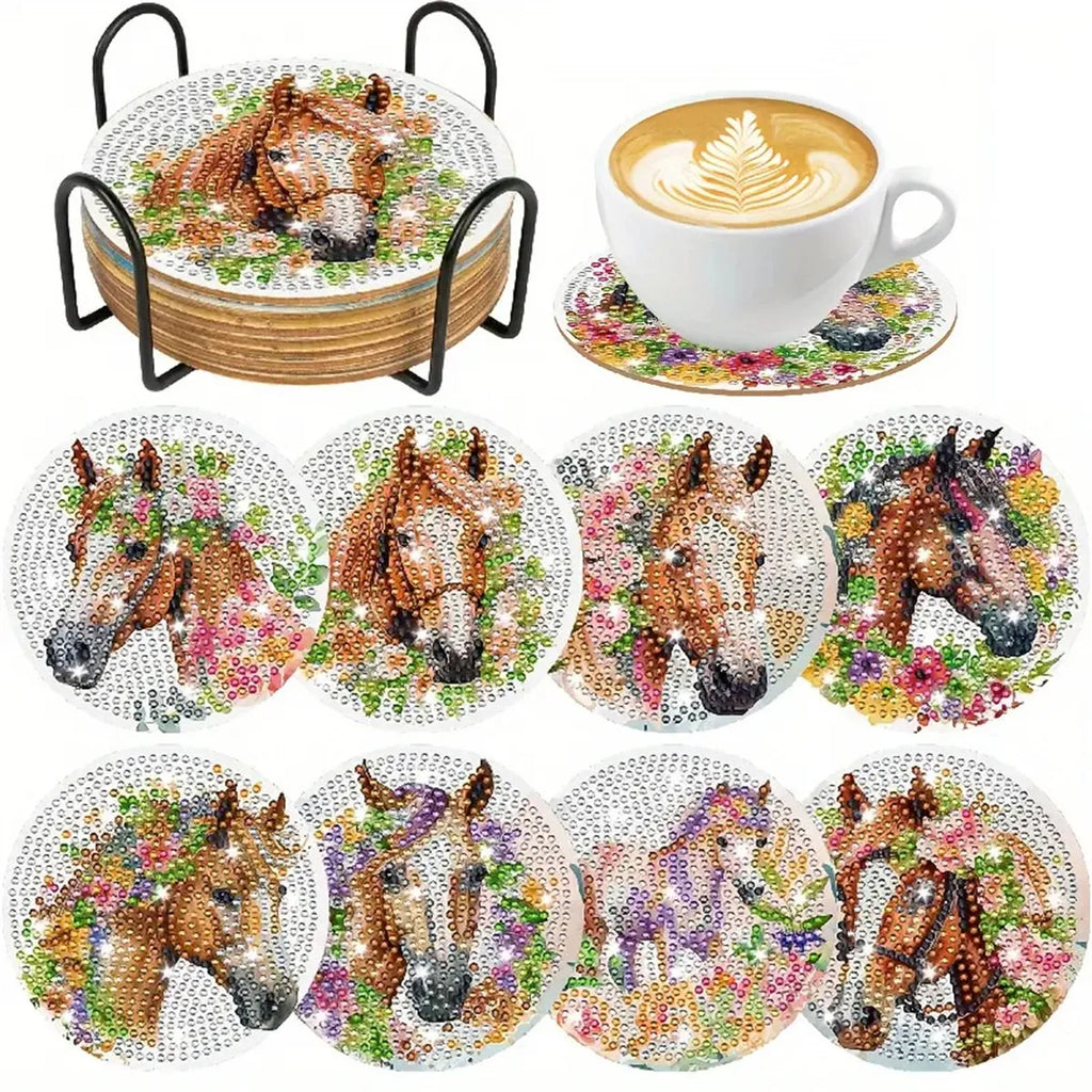 Set 8 Coastere DIY Diamond Art cu Model Lotus – Kit Complet