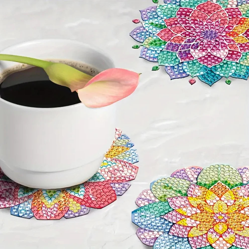 Set 8 Coastere DIY Diamond Art cu Model Lotus – Kit Complet