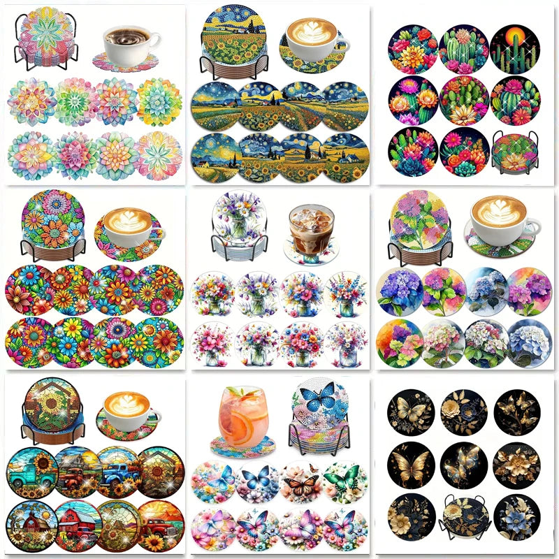 Set 8 Coastere DIY Diamond Art cu Model Lotus – Kit Complet