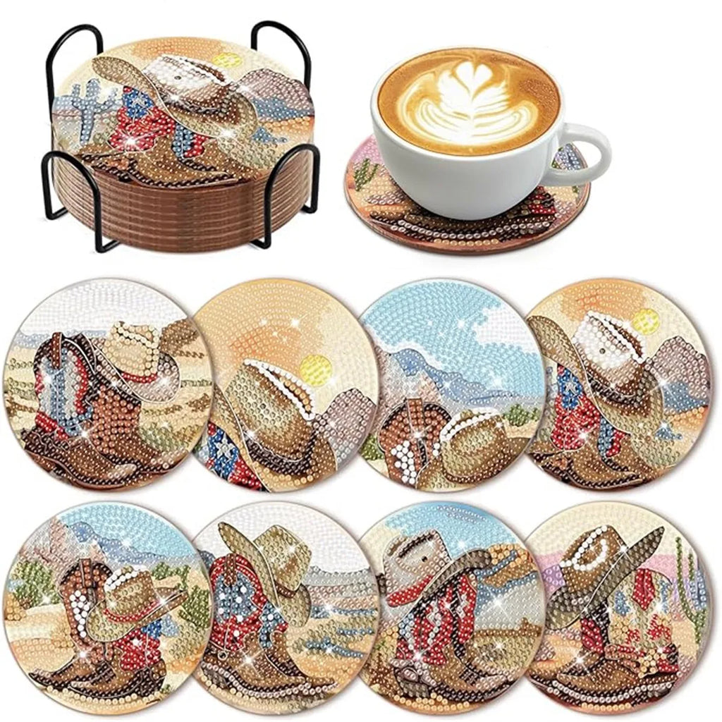 Set 8 Coastere DIY Diamond Art cu Model Lotus – Kit Complet