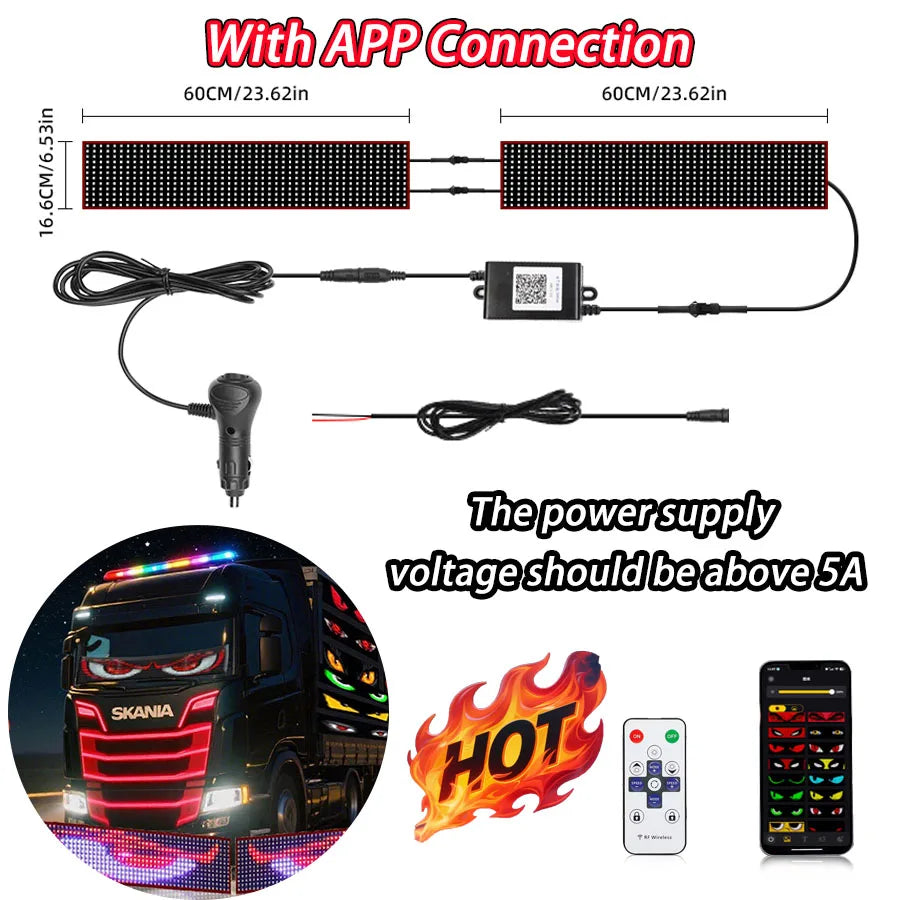 Panou LED Pixel Devil Eye Parbriz – Graffiti Scrolling, 12V