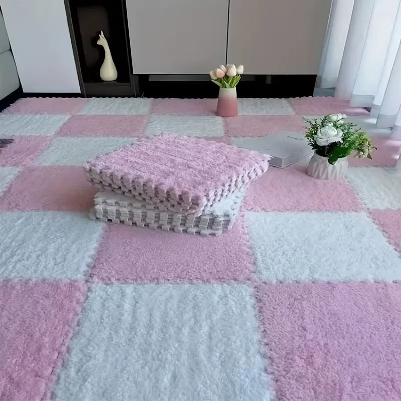 Covor Puzzle din Spumă Plușată Interblocabil – 30x30cm, Lavabil, Anti-Alunecare