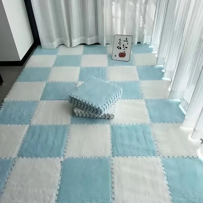 Covor Puzzle din Spumă Plușată Interblocabil – 30x30cm, Lavabil, Anti-Alunecare