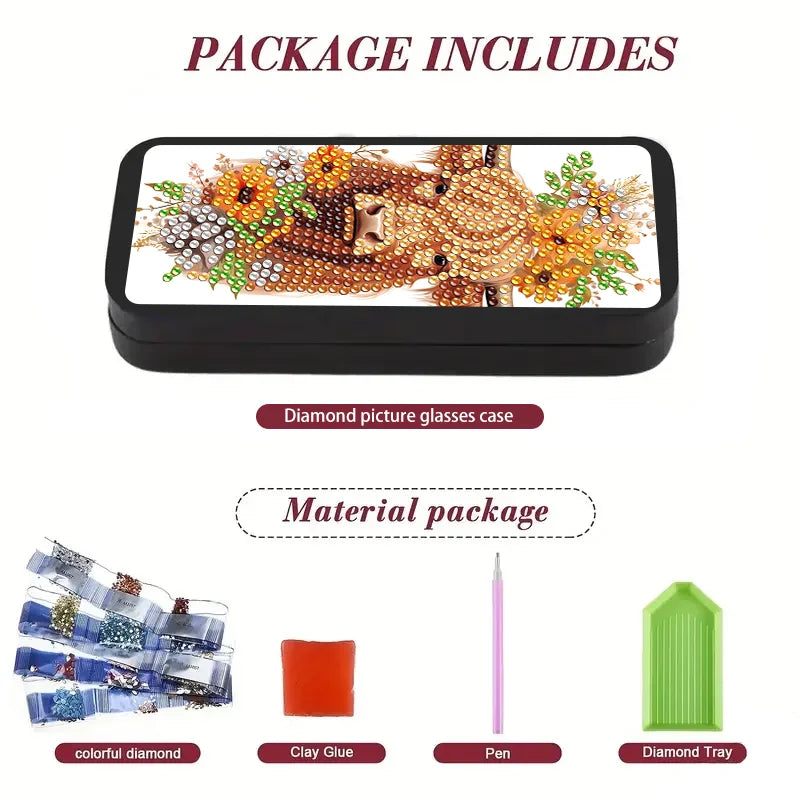 DIY Cow Diamond Painting Glasses Case Special Shaped Diamond Mosaic Eyeglasses Storage Box Art Craft Home Christmas Decor Gift