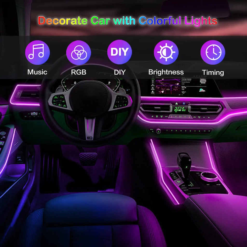 Benzi LED Ambient Interior Auto RGB – Fibră Optică, App+Telecomandă