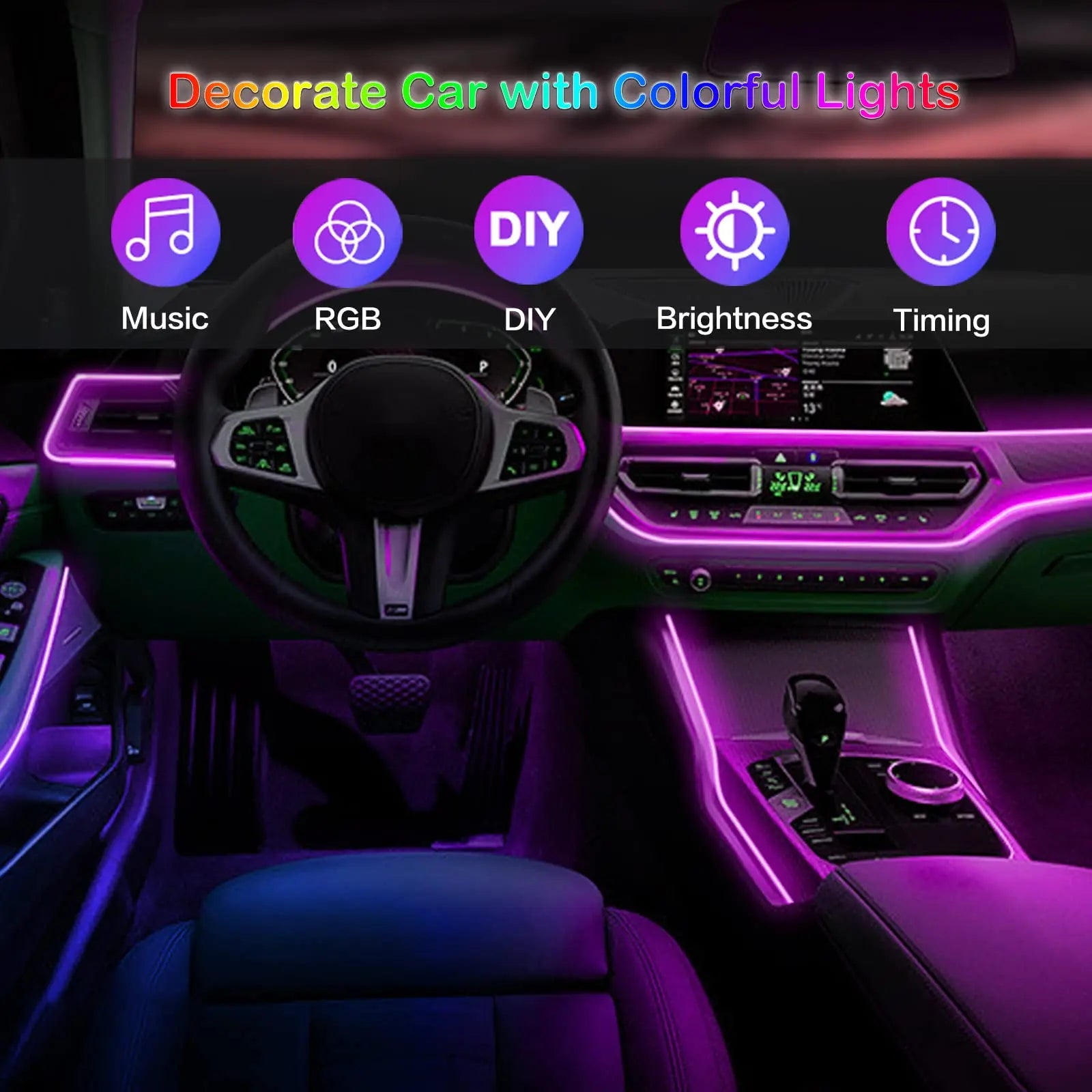 Benzi LED Ambient Interior Auto RGB – Fibră Optică, App+Telecomandă