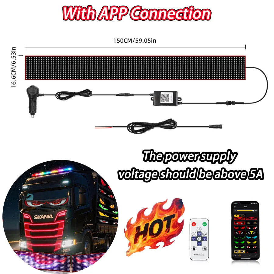 Panou LED Pixel Devil Eye Parbriz – Graffiti Scrolling, 12V