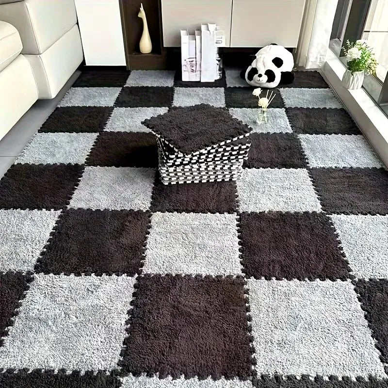 Covor Puzzle din Spumă Plușată Interblocabil – 30x30cm, Lavabil, Anti-Alunecare