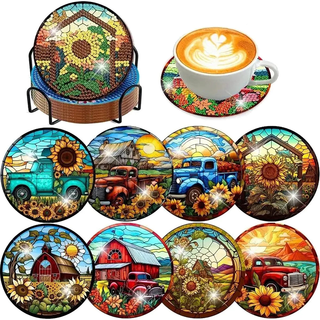 Set 8 Coastere DIY Diamond Art cu Model Lotus – Kit Complet