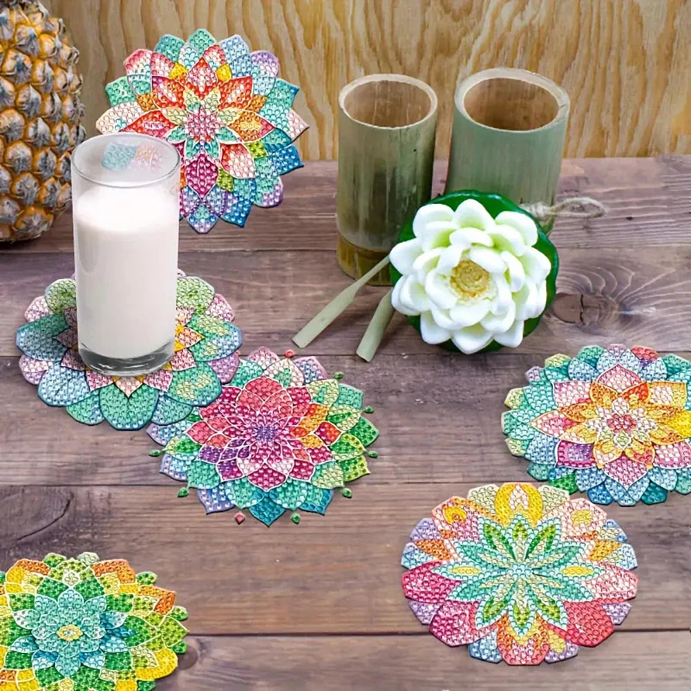 Set 8 Coastere DIY Diamond Art cu Model Lotus – Kit Complet