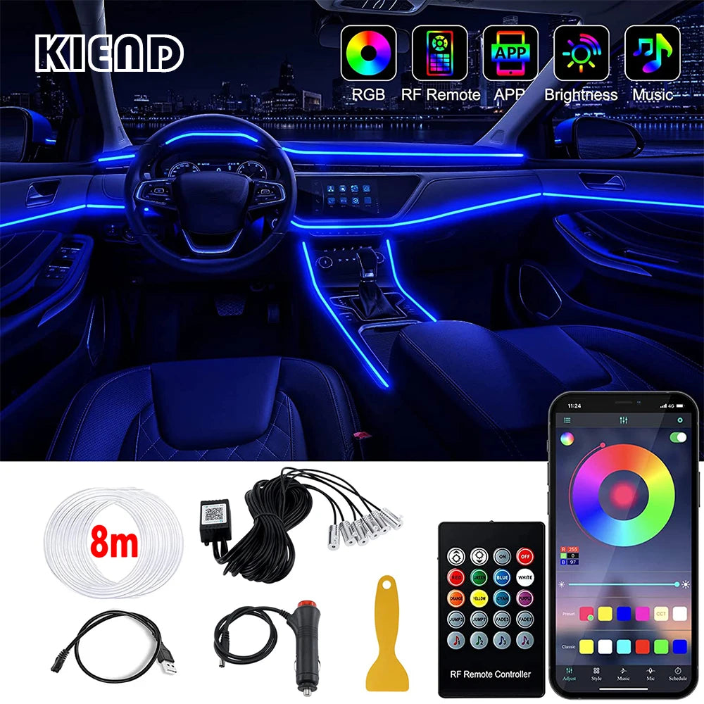 Benzi LED Ambient Interior Auto RGB – Fibră Optică, App+Telecomandă