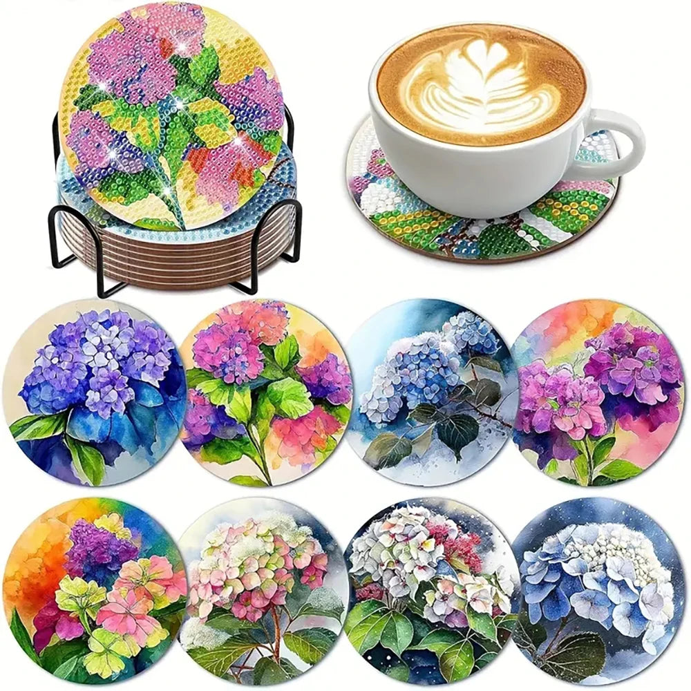 Set 8 Coastere DIY Diamond Art cu Model Lotus – Kit Complet