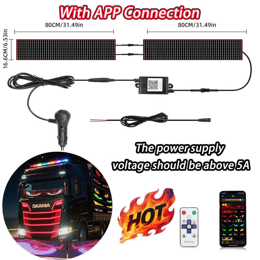 Panou LED Pixel Devil Eye Parbriz – Graffiti Scrolling, 12V