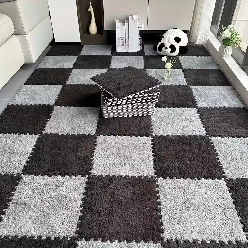 Covor Puzzle din Spumă Plușată Interblocabil – 30x30cm, Lavabil, Anti-Alunecare