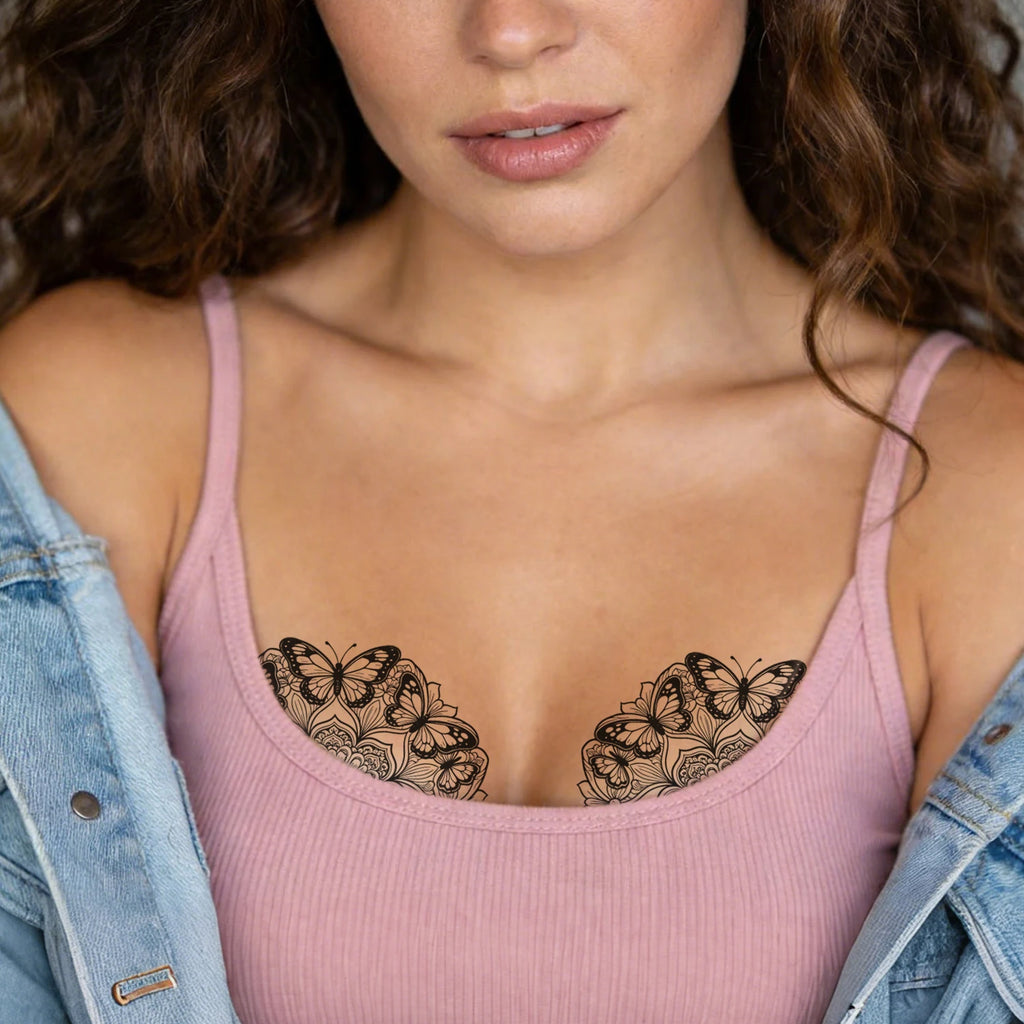 10 Coli Tatuaje Temporare Sexy Piept Mandala & Fluture Waterproof