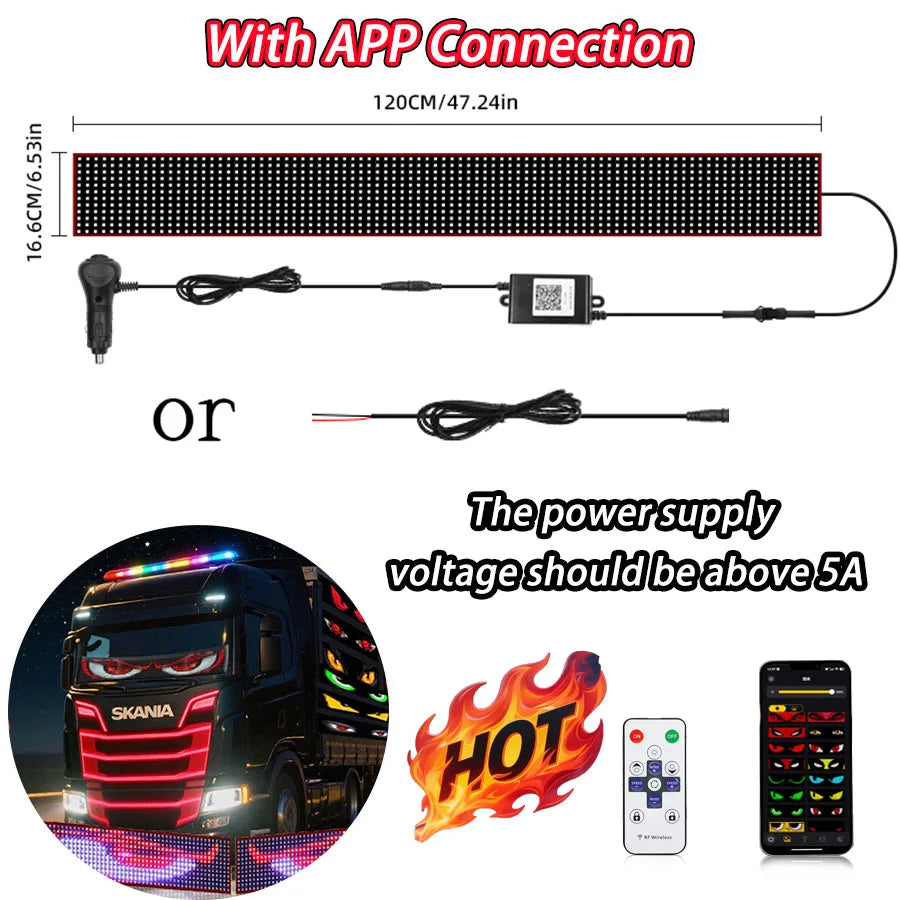 Panou LED Pixel Devil Eye Parbriz – Graffiti Scrolling, 12V