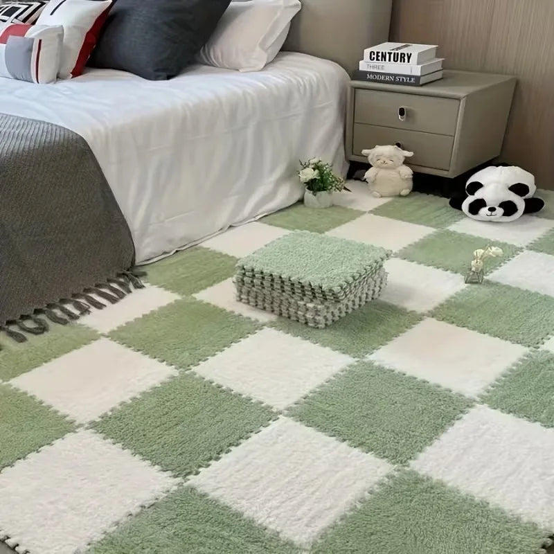 Covor Puzzle din Spumă Plușată Interblocabil – 30x30cm, Lavabil, Anti-Alunecare