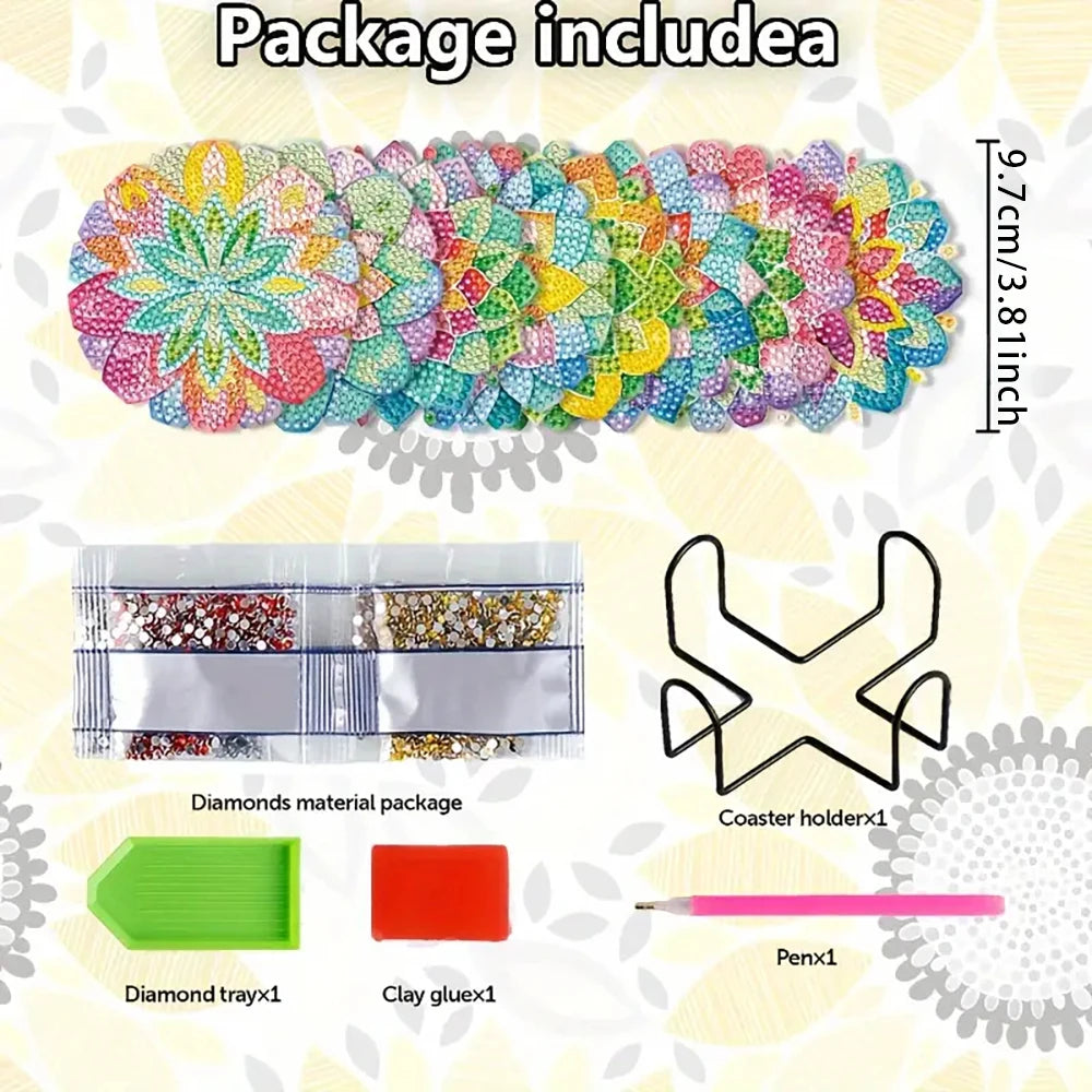 Set 8 Coastere DIY Diamond Art cu Model Lotus – Kit Complet
